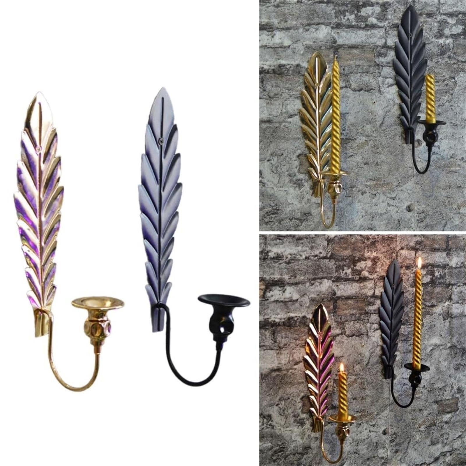 JINXIU-LI Pedestal para Velas Juego de 2 Piezas candelabros Metal, Pared Hoja Hierro Ideas de Regalos para la Fiesta «Cosas favoritas»(Black)