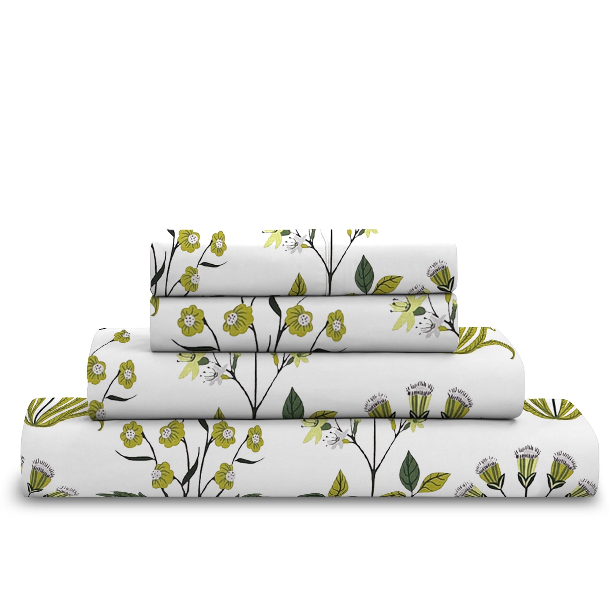 Cotton Comfort Bedding 4PC Floral Printed Bed Sheet Set Single – 100% Egyptian Cotton 400 Thread Count | Includes 1 Fitted Sheet, 1 Flat Sheet & 2 Pillowcases | Luxury Soft Floral Bedding Set — image 1