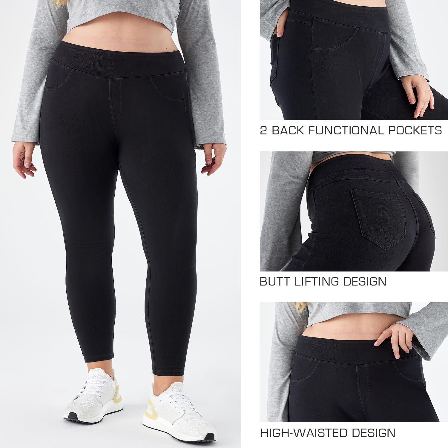 Women's Plus Size Pull-On Jeggings - High Waist Stretch Knit Denim1X-4X - Image 2