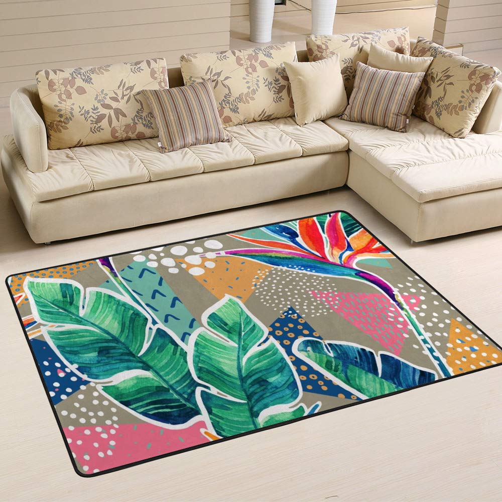 Tapis aquarelle tropicale abstrait grand tapis de salon fleurs paradis