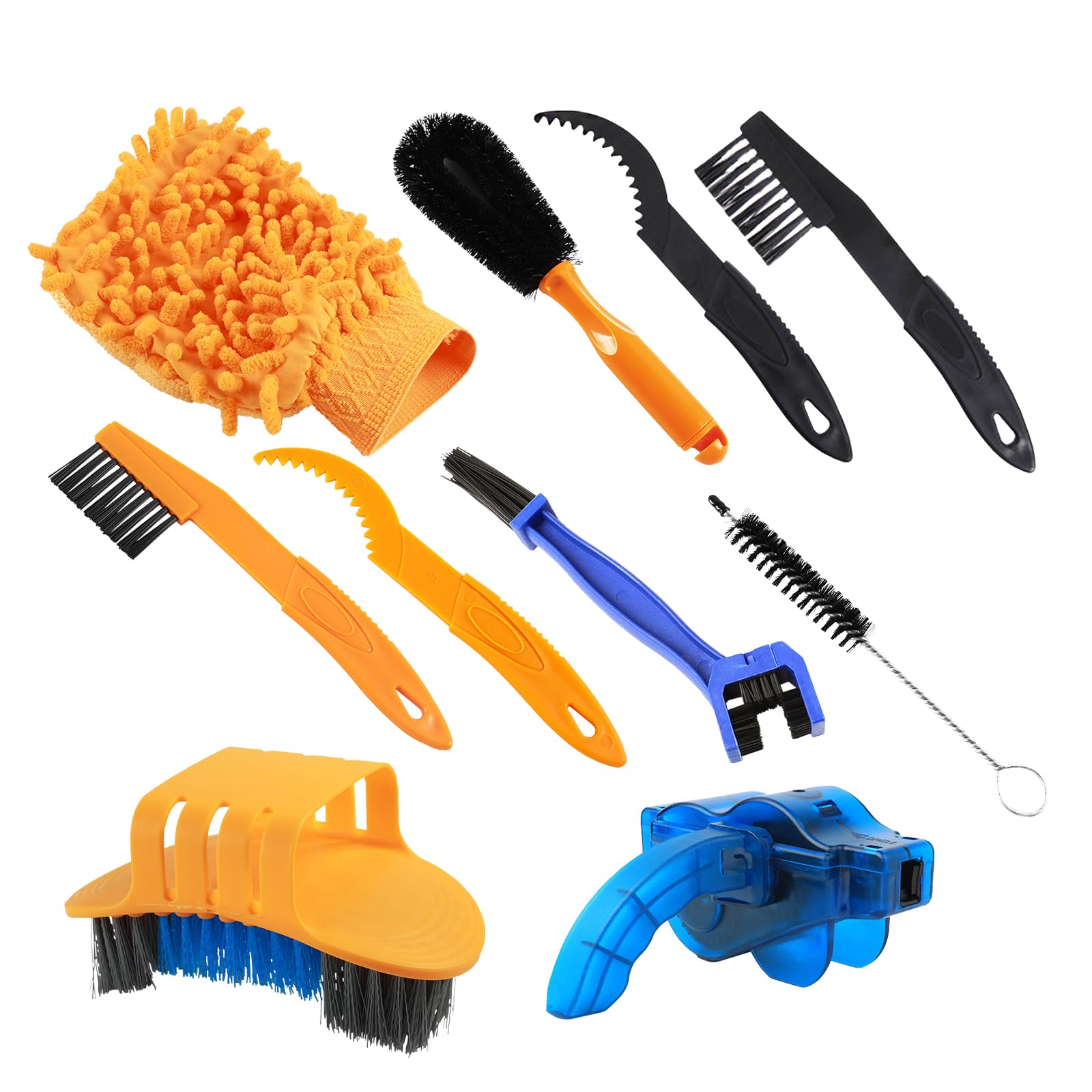 Set da 10 spazzole per la pulizia della bicicletta, set per la pulizia della moto, accessori per moto, per pulire pedivelle, catena, pneumatici e ingranaggi della bicicletta