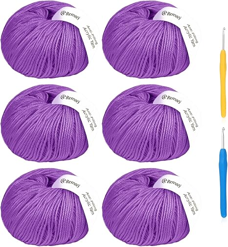 Acrylic Yarn for Crocheting - 6 Pack of 50g/1.76oz - Soft DK Weight Yarn (CYC #3), No-Splitting, Tightly Spun Acrylic for Smooth & Durable Crocheting – Toys, Scarves & Crafts(Purple)