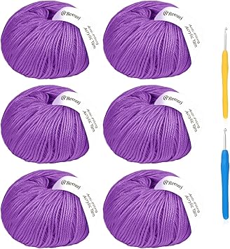 Acrylic Yarn for Crocheting - 6 Pack of 50g/1.76oz - Soft DK Weight Yarn (CYC #3), No-Splitting, Tightly Spun Acrylic for Smooth & Durable Crocheting – Toys, Scarves & Crafts(Purple)