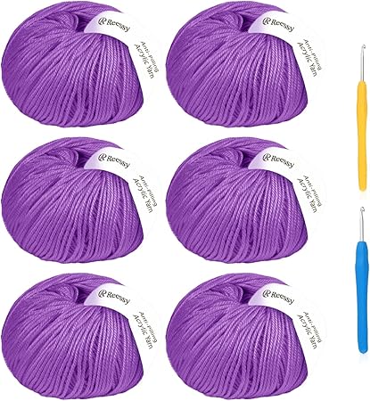 Acrylic Yarn for Crocheting - 6 Pack of 50g/1.76oz - Soft DK Weight Yarn (CYC #3), No-Splitting, Tightly Spun Acrylic for Smooth & Durable Crocheting – Toys, Scarves & Crafts(Purple)
