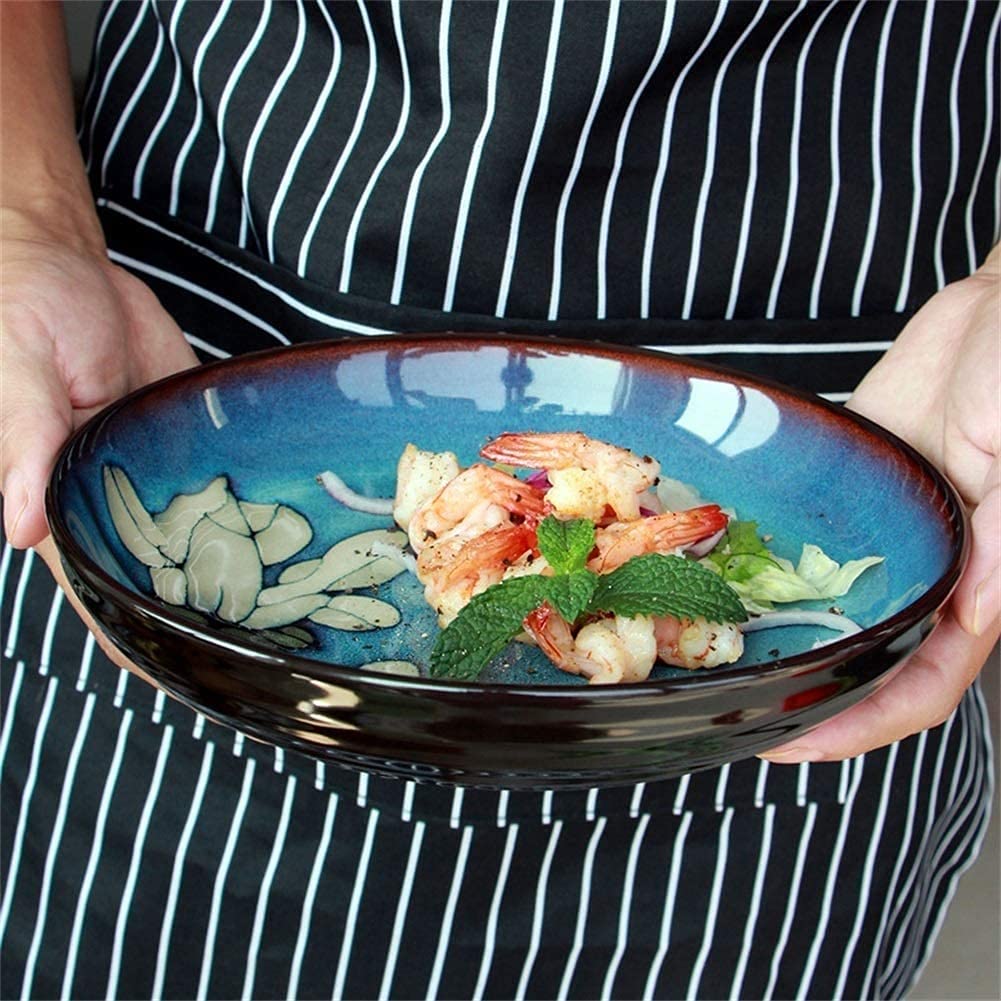 ERoomQ Pasta Bowls Ceramic Bowl Multifunction Vegetable Bowl Anti-Scald Home Personality Salad Ramen Soup Bowl Fruit Plate,