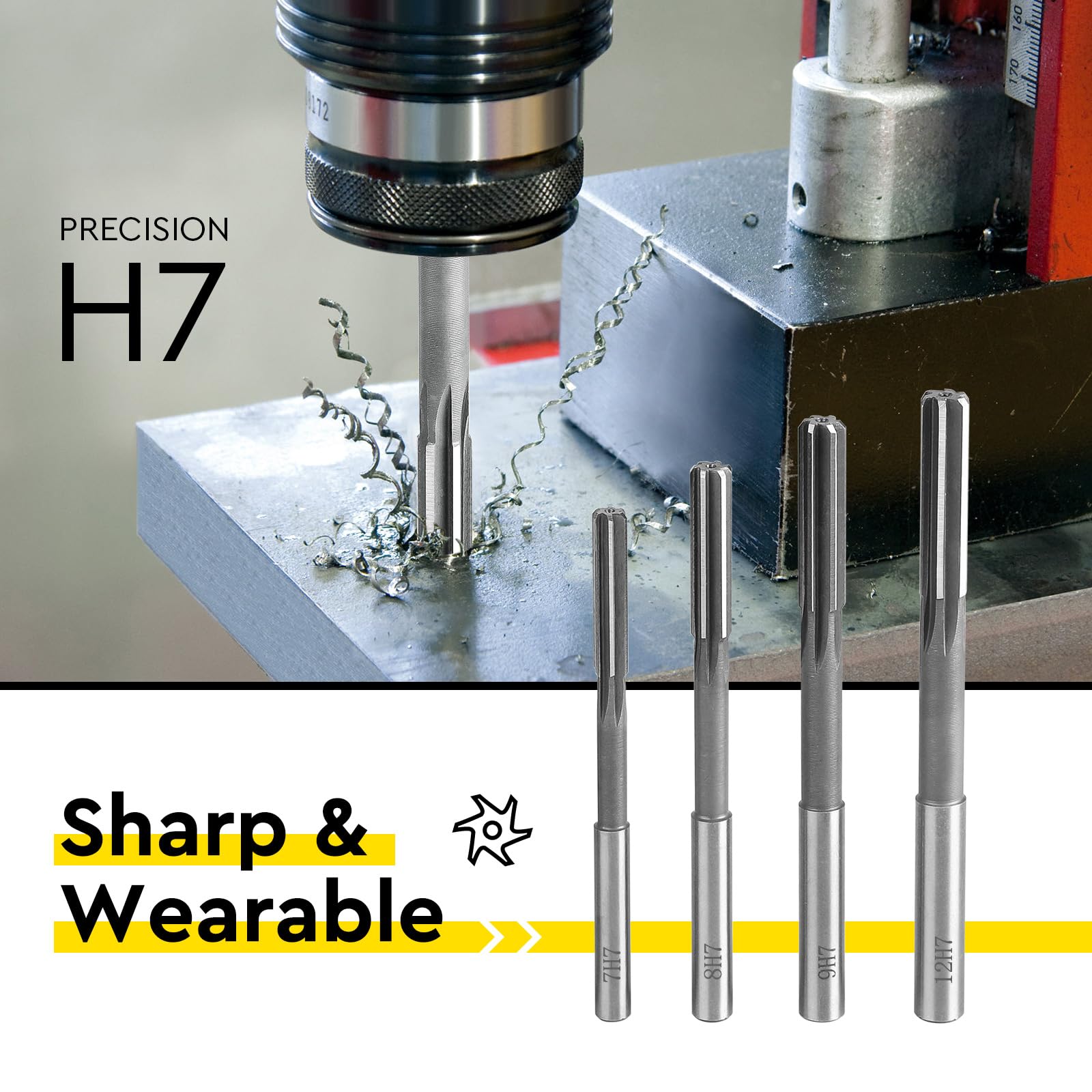 SWAWIS 10 Pezzi H7 Alesatore a Flauto Diritto HSS, 3-12mm Alesatori a Macchina per Lavorazione Legno e Metalli per Migliorare Precisione Nella Lavorazione dei Fori