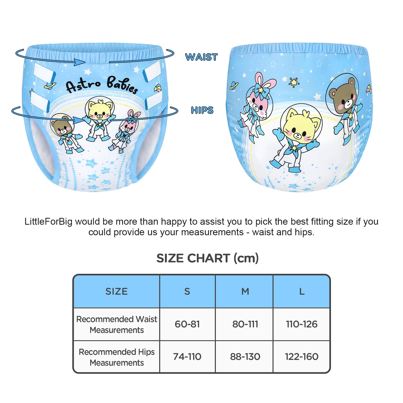 LittleForBig Ropa interior suave y sedosa Pantalones de entrenamiento reutilizables cómodos y lavables para adultos - Astro Bebés Azul M