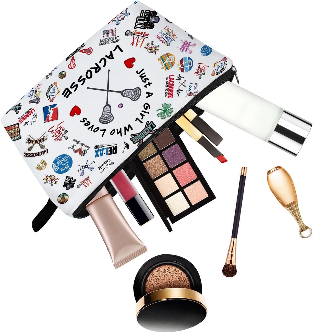 Lacrosse Presents Just Love Lacrosse Makeup Bag Travel Toiletry Cosmetic Bag with Zipper Birthday Present for Women Lacrosse Lovers Fans Lacrosse Players - Image 5