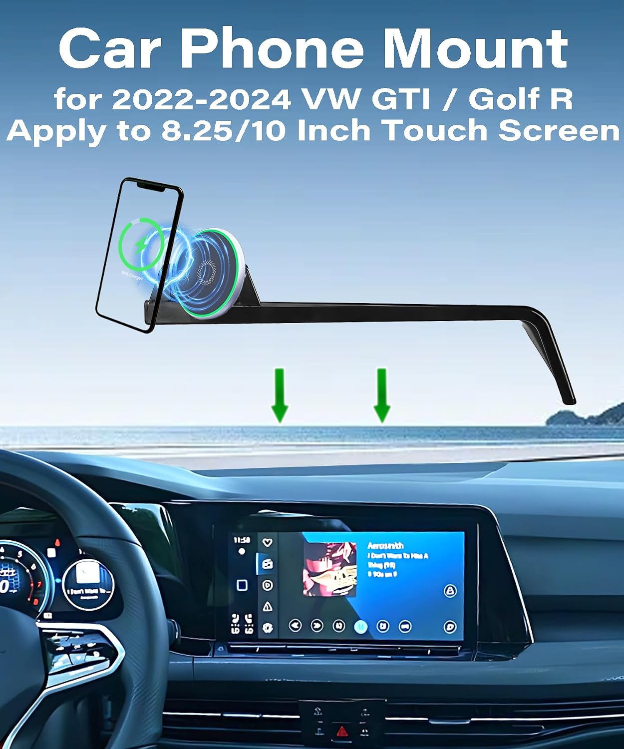 Car Phone Holder for VW GTI/VW Golf R 2022-2024 Accessories Apply to 8.25/10 Inch Touch Screen 15W Fast Wireless Charger Screen Fixed Clip Cell Phone Mount Hands-Free 360 Degree Rotation