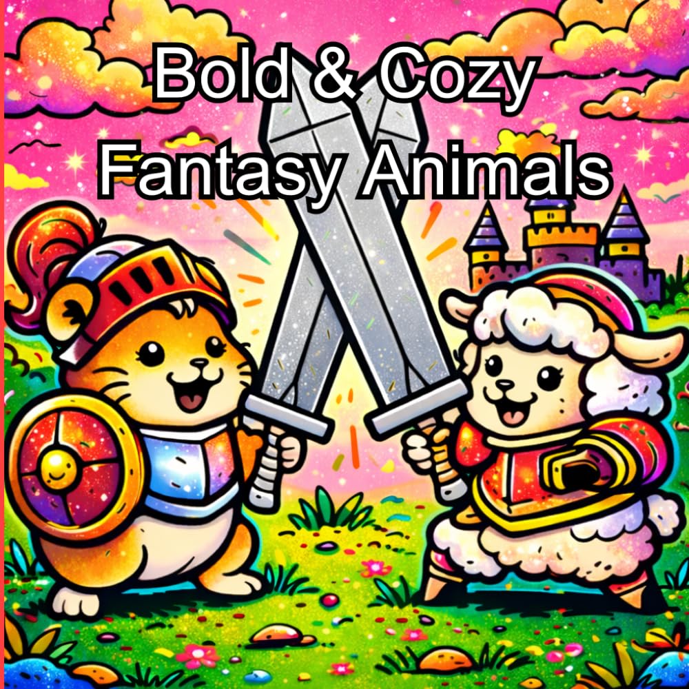 Bold & Cozy Fantasy Animals: Playful and Cute Fantasy Animal in magical settings. Bold and easy pages for stress free and relaxing coloring.