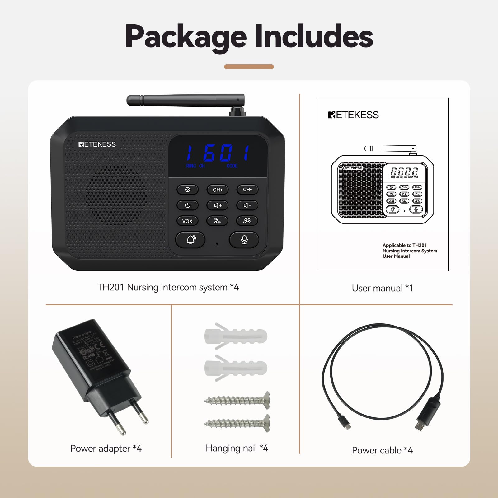 Retekess TH201 Intercom System, Interphone Domestique sans Fil (2 Pieces) | Adapté Usage Domestique et Commercial, Qualité Sonore Ultra-Haute, Facile à Installer, Distance Travail 2000 m