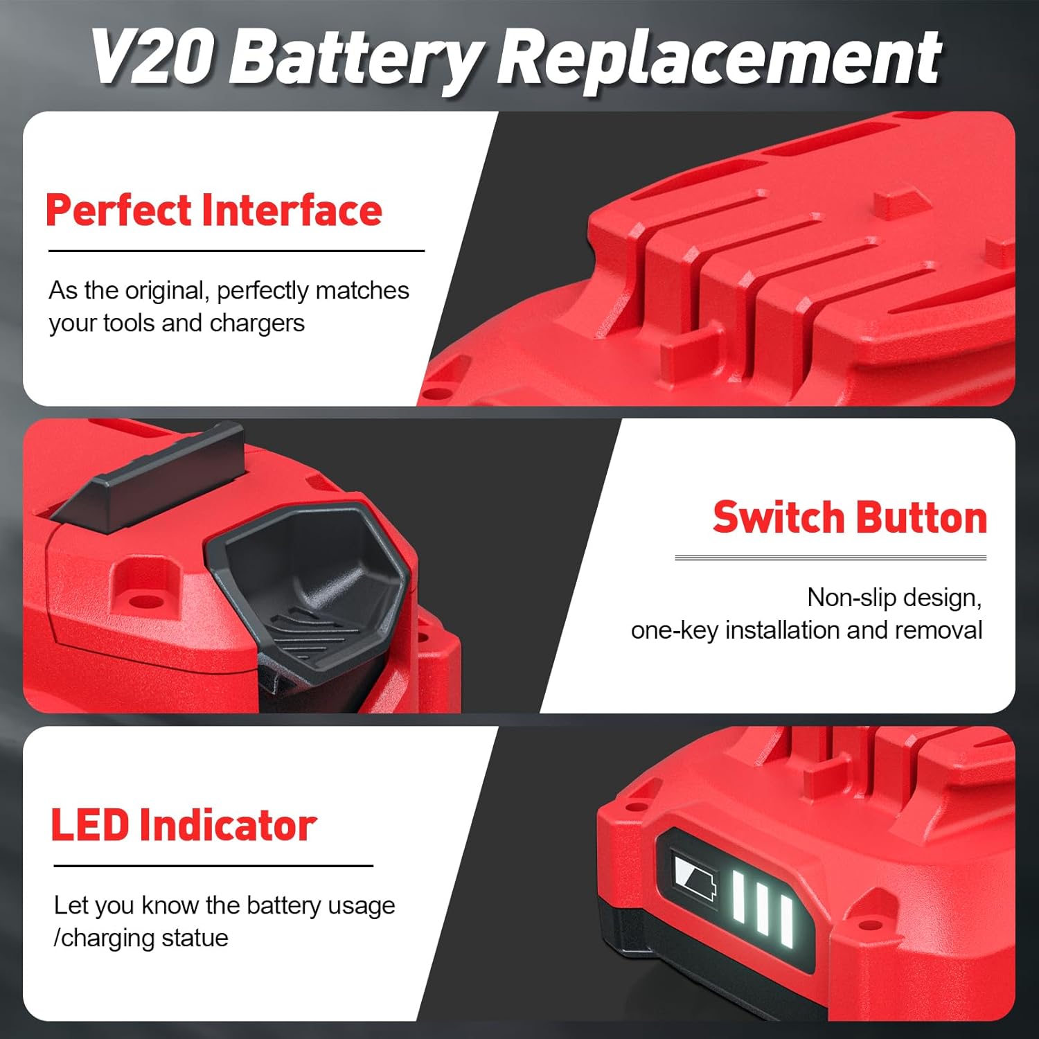 Bonadget 2Pack 3.5Ah Battery and Charger Set for Craftsman 20V Battery Replacement for Craftsman V20 CMCB202 CMCB2011 CMCB205 Lithium-ion Battery with CMCB104 Charger Set - Image 5