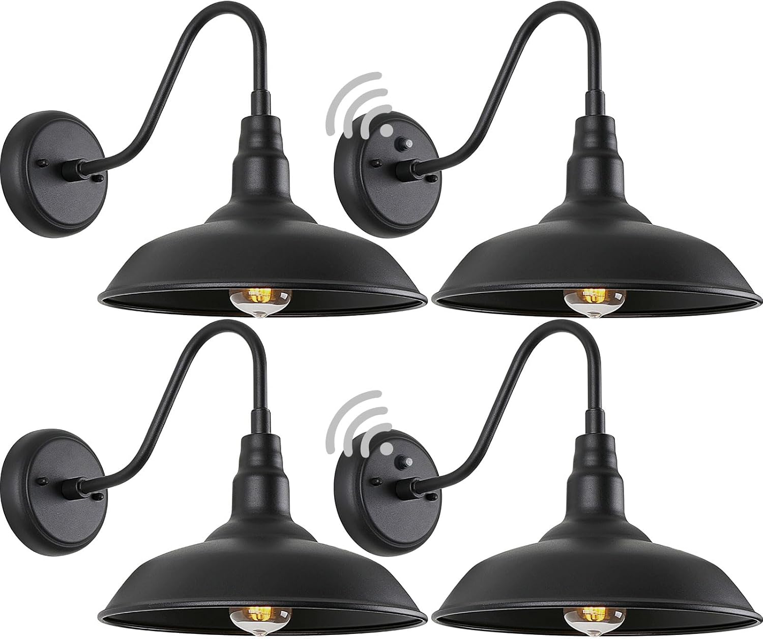 4 Pack (2 x No Sensor + 2 x Dusk to Dawn) 14" Dome Gooseneck Barn Light, LM2202-2P