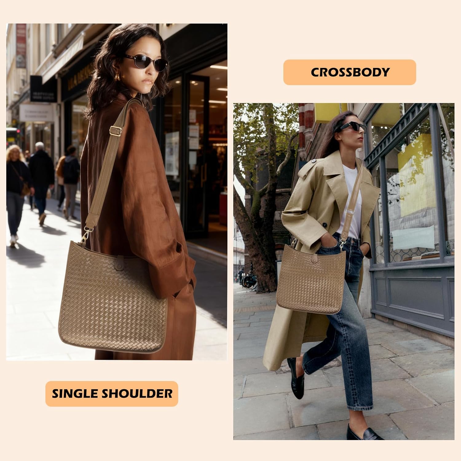 Women's Woven Crossbody Bag Large - Capacity PU Leather Shoulder Bag Casual Tote Purse with Adjustable Strap