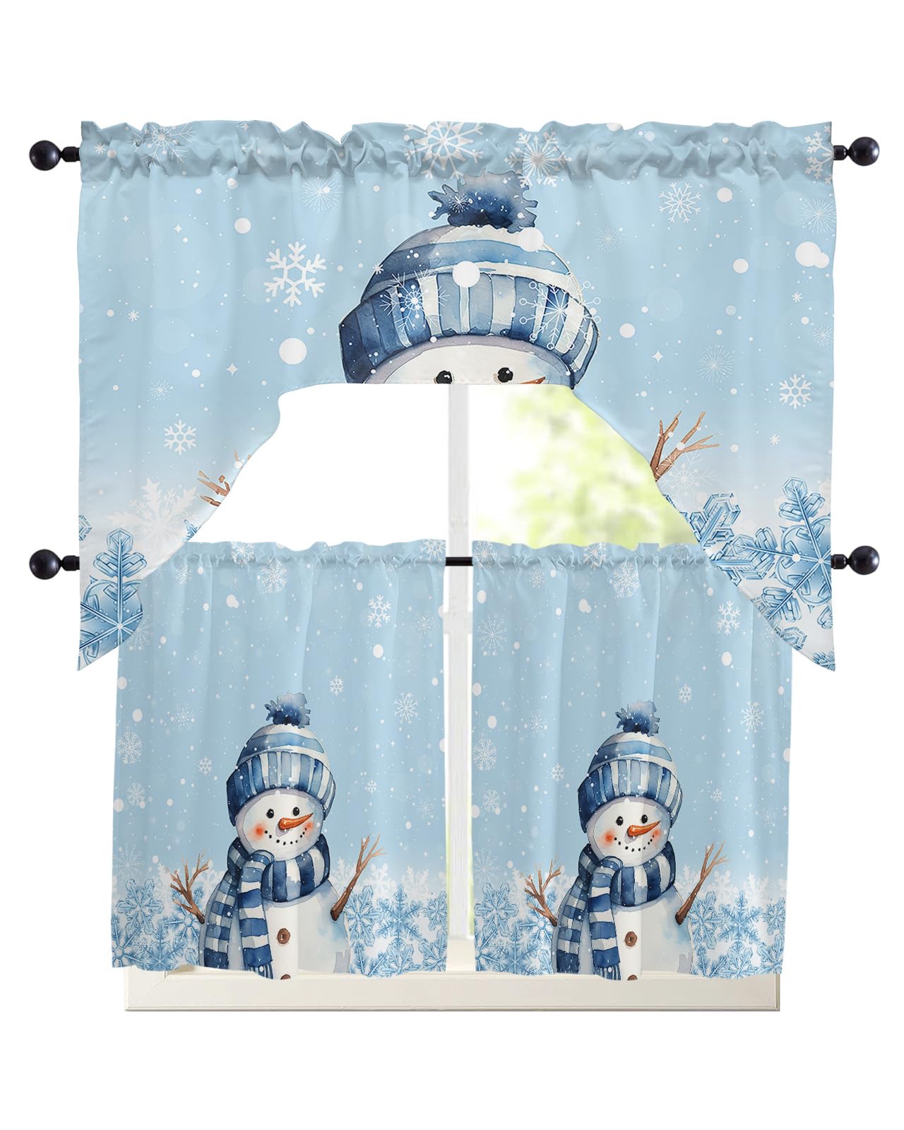 Sapphire Home 3-Piece Kitchen Curtain Set - North Pole Christmas Theme With Valance, 100% Polyester, 54" Wide