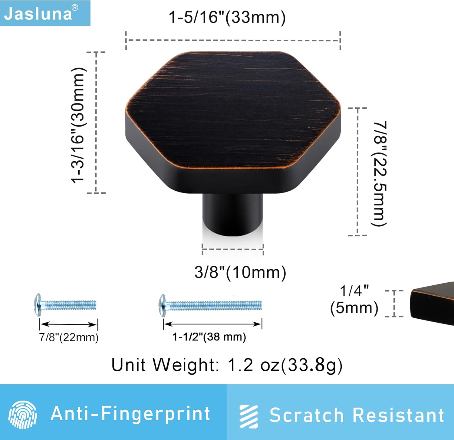 Oil Rubbed Bronze Cabinet Knobs, 6-Pack Hexagon Kitchen Cabinet Pulls, 1-1/4 inch Cabinet Hardware Handles for Bathroom Dresser Drawers
