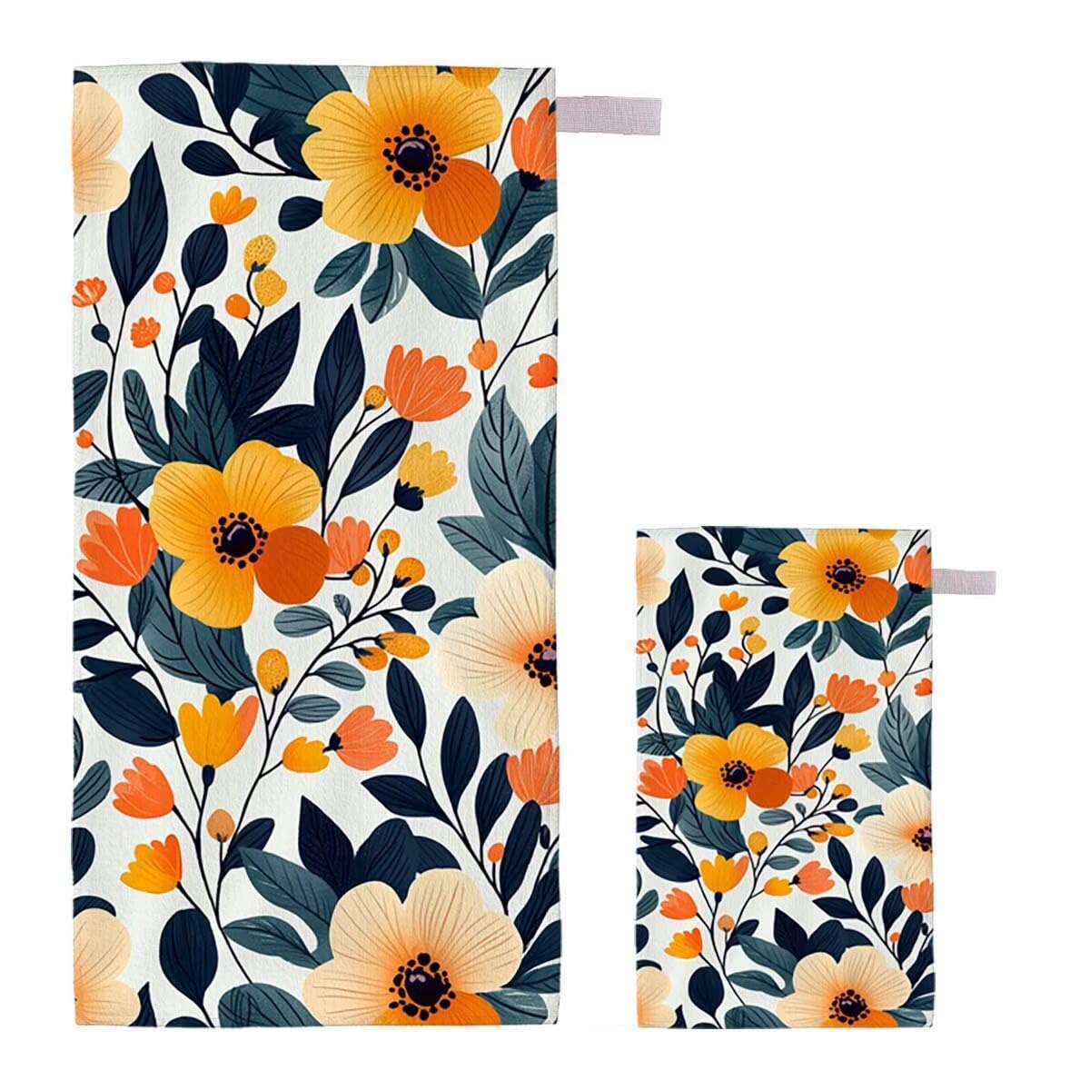 Telo Mare XXL 220x100cm/35x70cm, 2 Set Telo Mare Microfibra Fiore Asciugamano Palestra Uomo, Antisabbia, Leggero, Asciugatura Rapida, Teli da Spiaggia Grandi Accessori per Camping Natation Yoga A-9