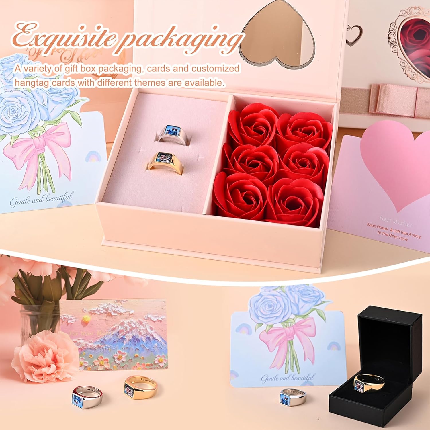 925 Sterling Silver Custom Photo Rings for Women Men Personalized Picture Ring with 2 Birthstones Engraved Memorial Ring Gifts for Mom