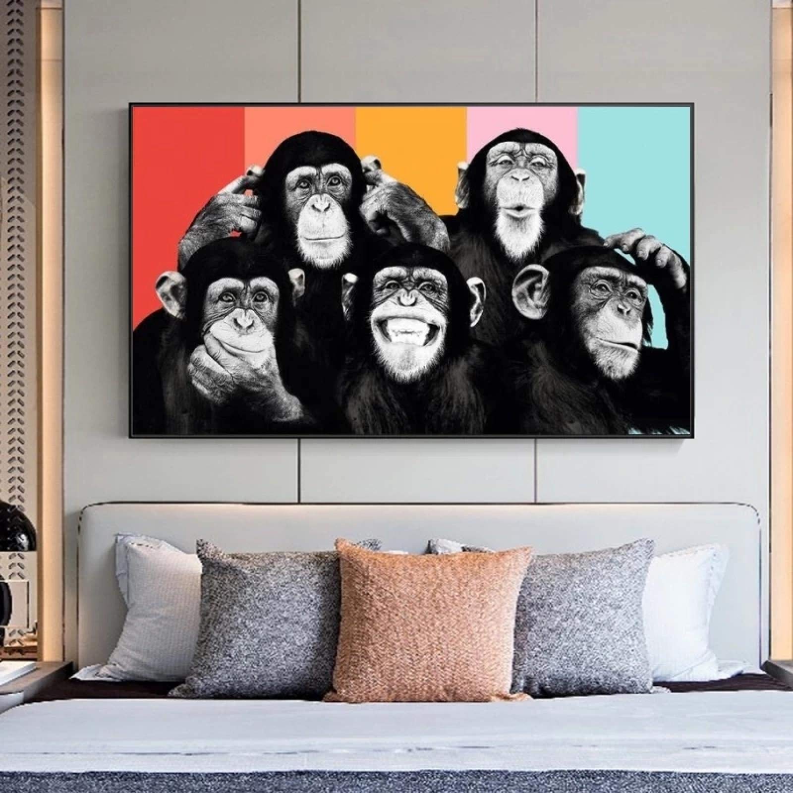 Zhadongli Art Quadro su Tela Moderno Animale Scimmia Colorata Poster e Stampe Soggiorno Nordico Decorazione della Parete di Casa 50x75cm(20x30in) Con Cornice