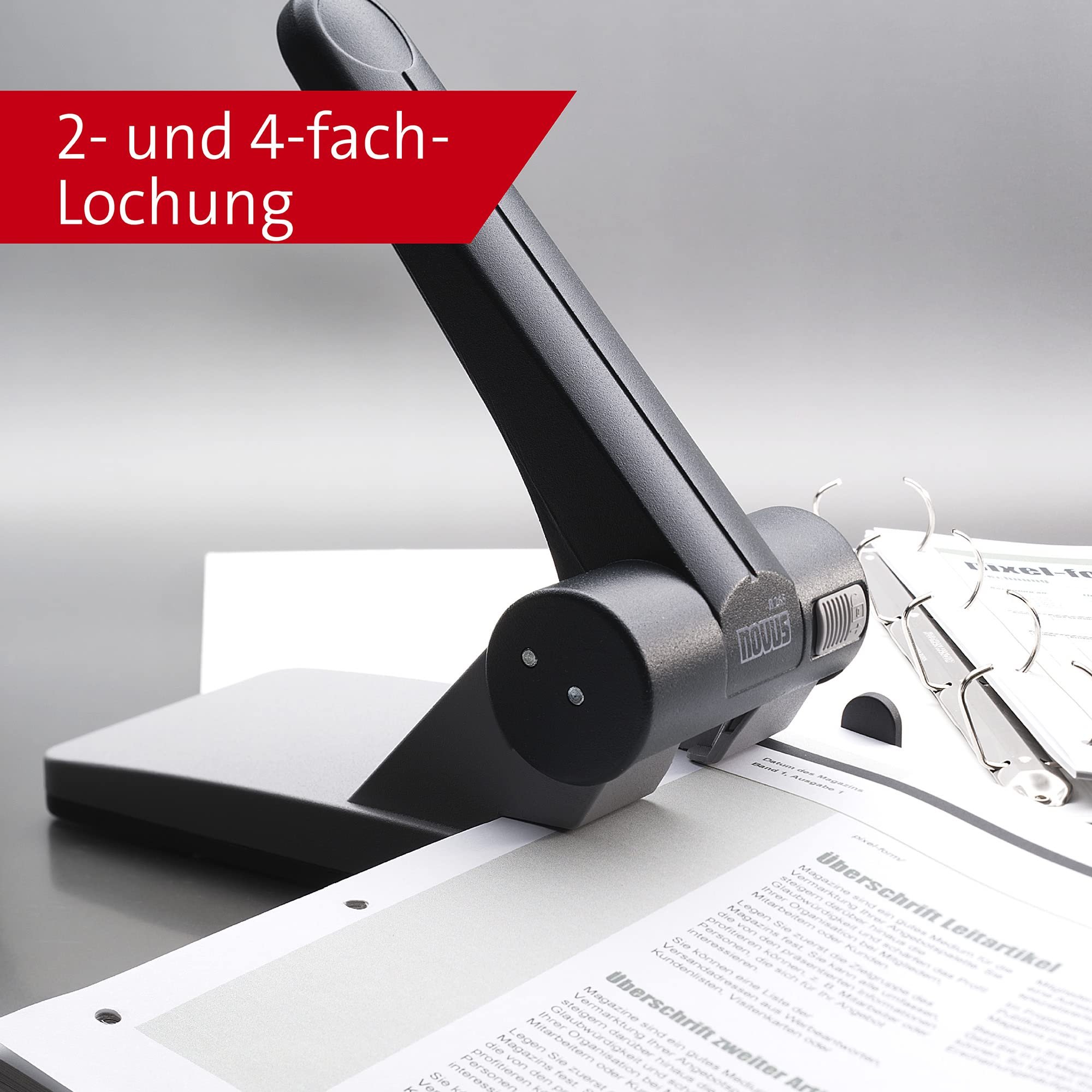 Novus B 265 Locher (Registraturlocher für das Büro, Metall, Stanzleistung) 65 Blatt, lichtgrau/schwarz