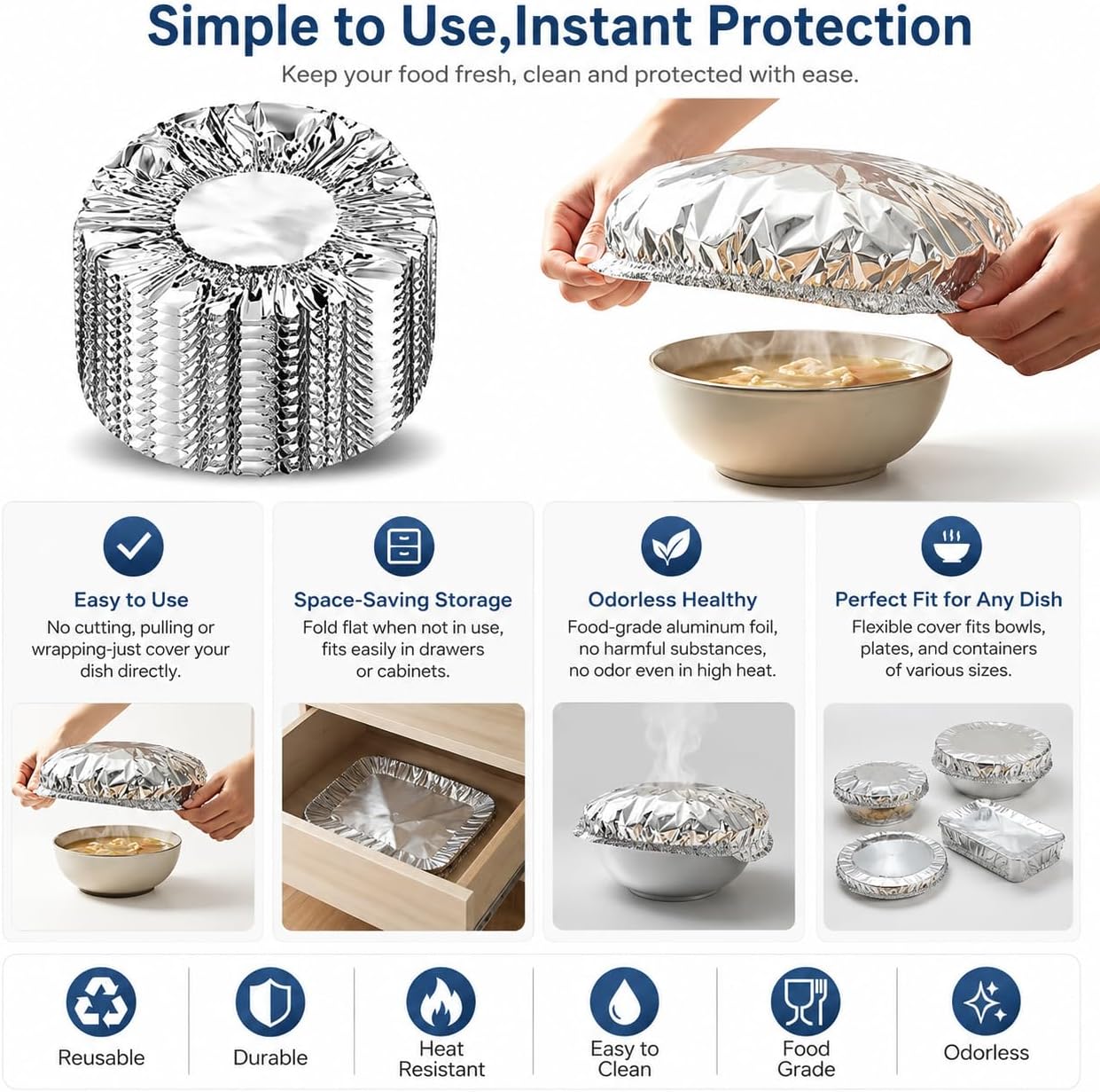 100Pcs Thickened Reusable Aluminum Foil Food Covers