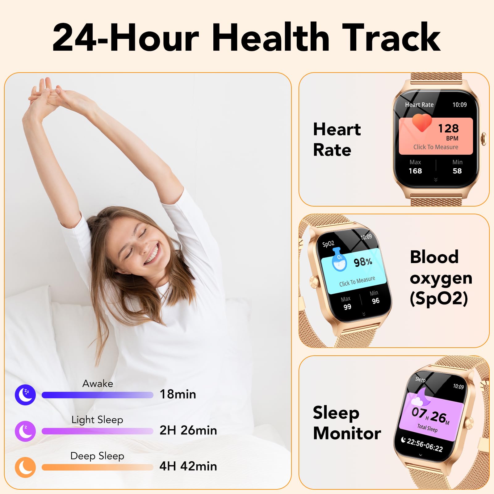 Reloj Inteligente Mujer con Llamadas y Voz de Al, Whatsapp Notificaciones,1.85" Smartwatch Mujer con SpO2/Pulsómetro/Monitor de Sueño,120+ Modos Deportes, IP68 Regalo para iPhone Android, Dual Straps