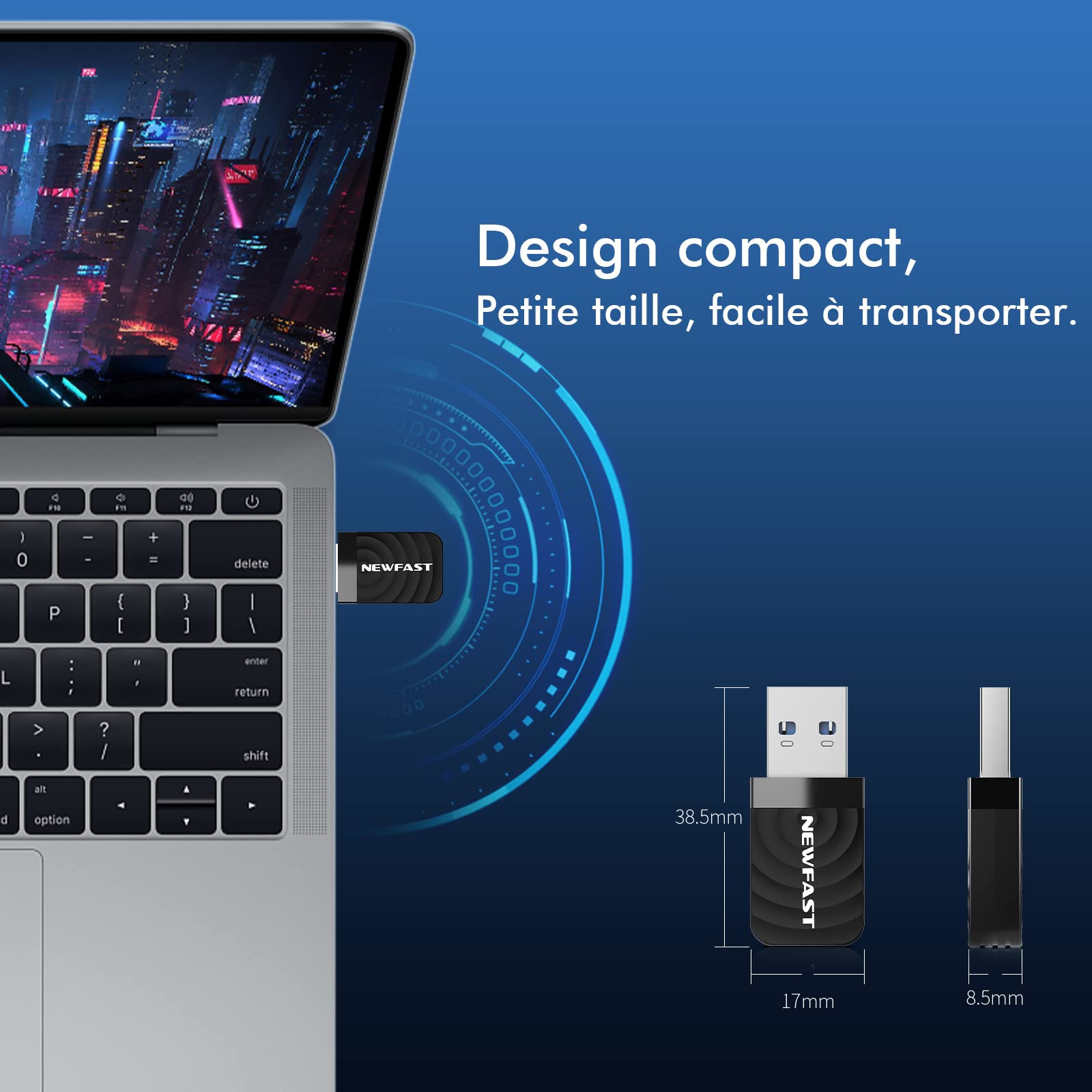 Clé WiFi sans Fil 1300 Mbps pour PC,5G/2.4G Adaptateur WiFi Double Bande USB