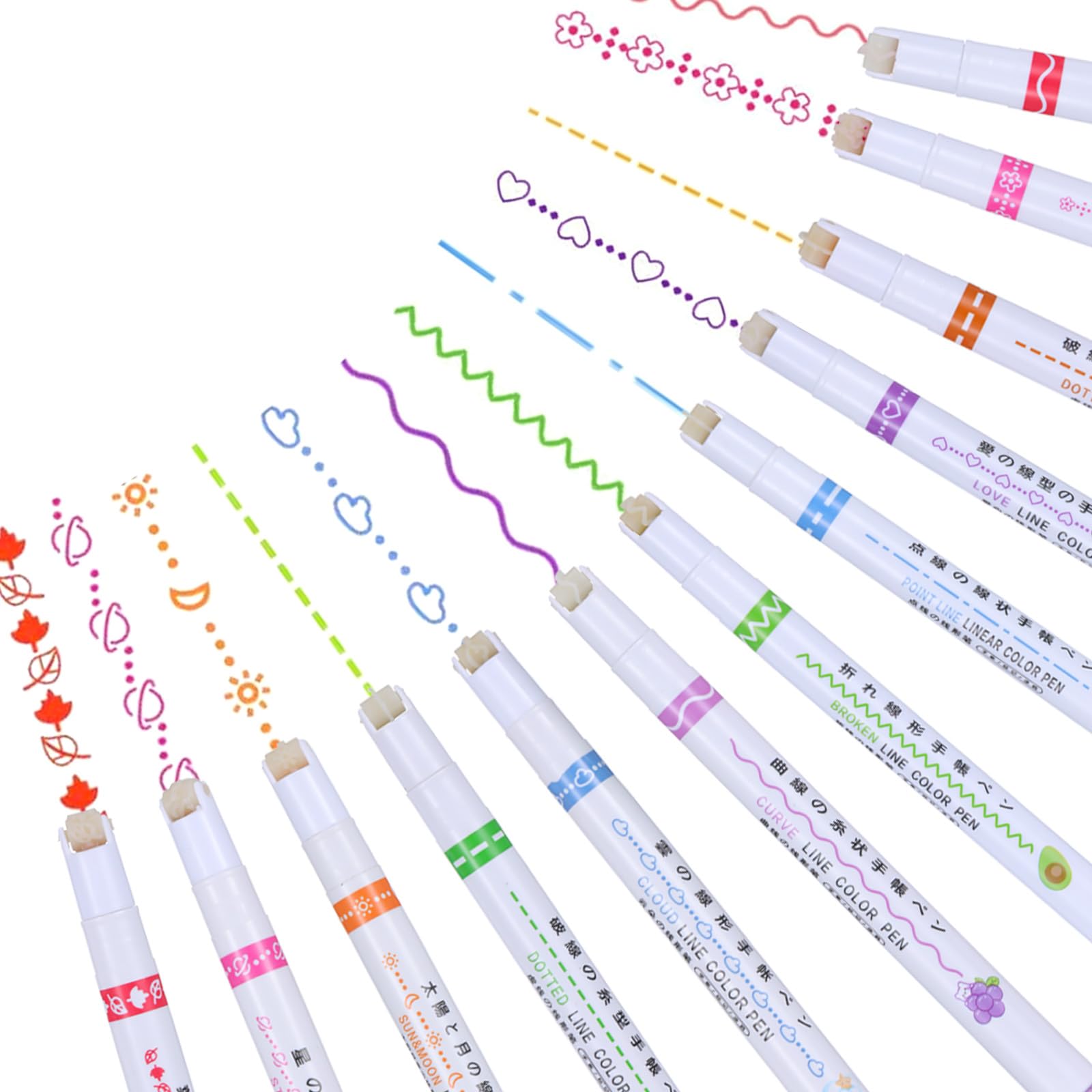 COMNICO Lot de 12 stylos incurvés colorés pour prise de notes avec 12 formes de courbes différentes pour dessiner des lignes décoratives sans effort