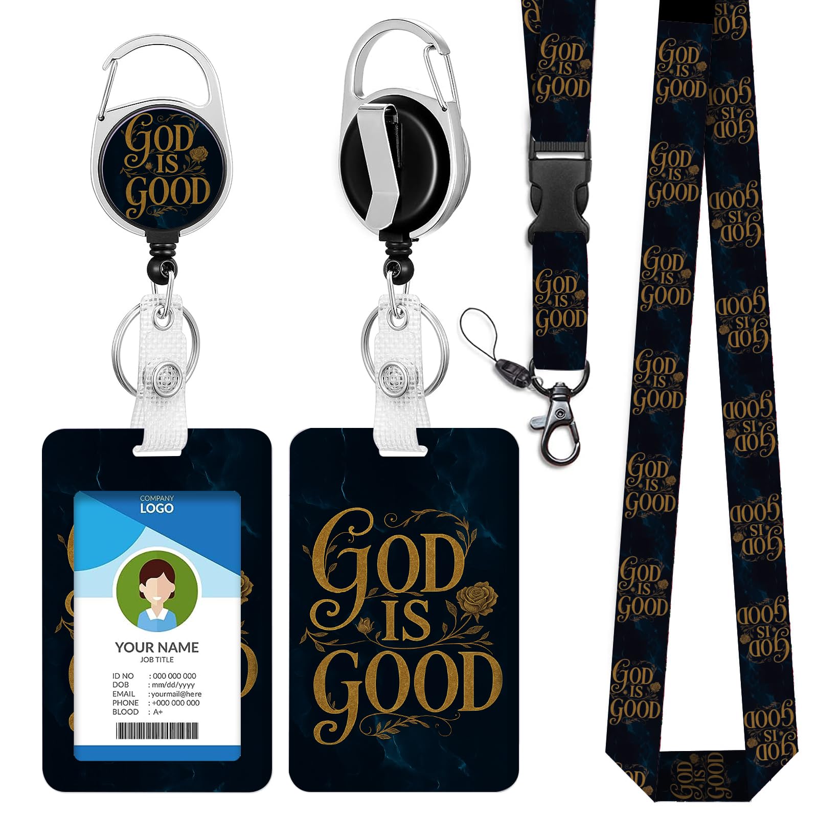 bolimoss Bible Verse Lanyards with Card Holer with Adjustable Landyard, Plastic Badge Holder with Detachable Lanyard Strap for Keys, ID Card Holder with Retractable Metal Clip for Work Office Teacher