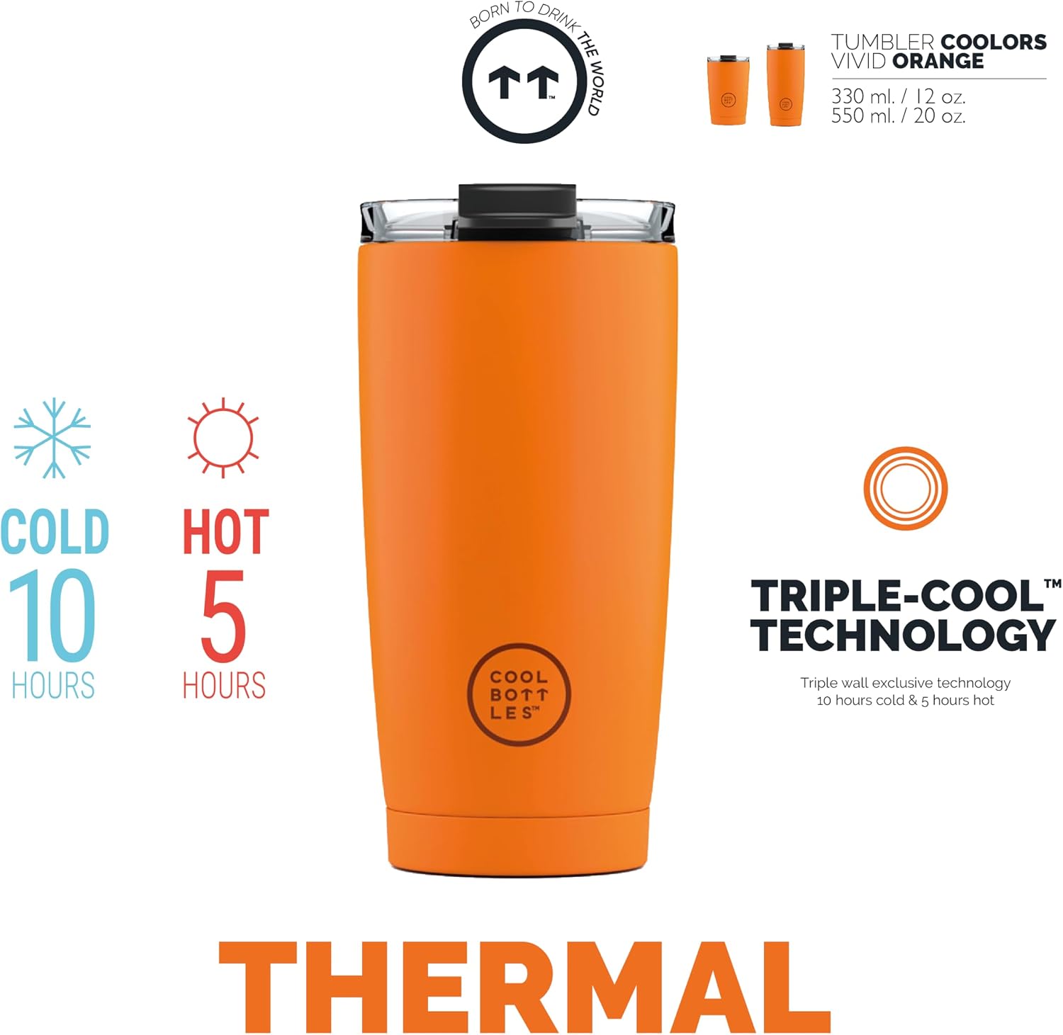 Cool Bottles - Tumbler - Stainless Steel Thermal Mug - 550ml - Vivid Orange - Coffee Thermos - Airtight Lid - Cold Drinks for 10 Hours & Hot Drinks for 5 Hours - Stain Resistant image 3