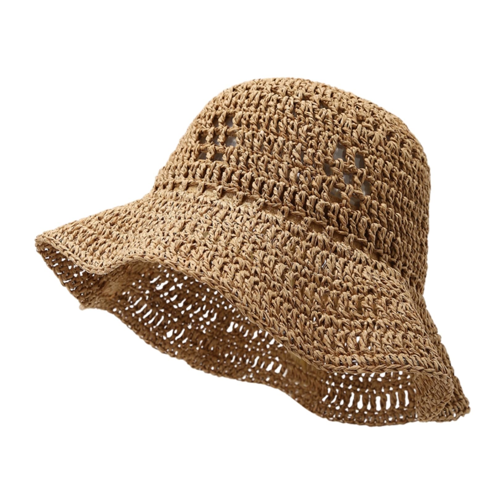 Cappellino da Baseball,Cappello Pescatore Cappello A Secchio di Paglia Leggero per Le Donne, Ombrello All'aperto Bordo Ampio Traspirante Vacanze Viaggio-2-56-58cm