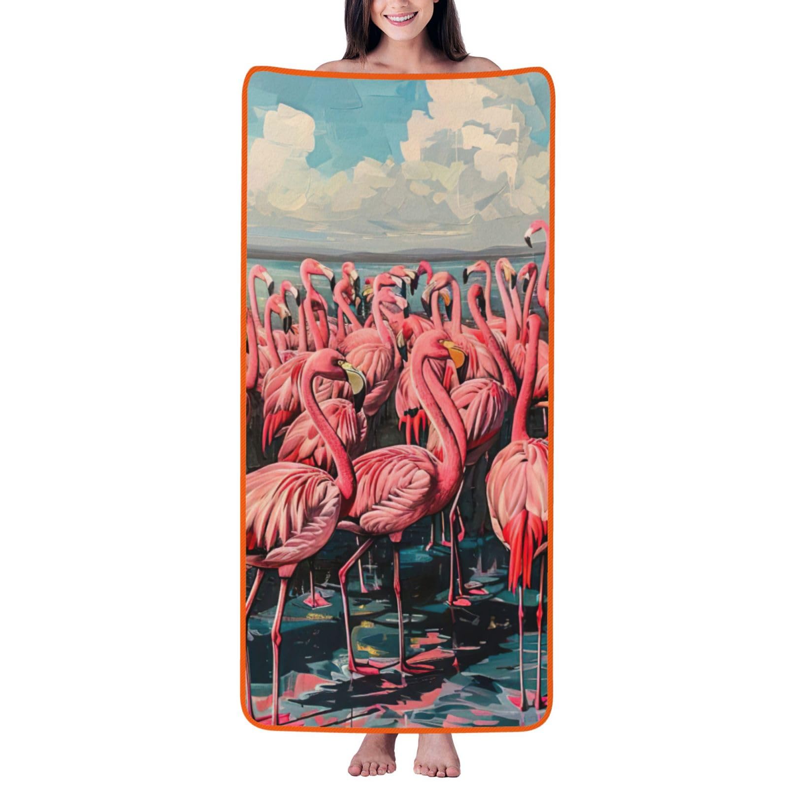 Tamiger Flamingo Print Unisex Coral Velvet Bath Towel For Home Bathroom Hotel Spa Beach Travel Daily Use