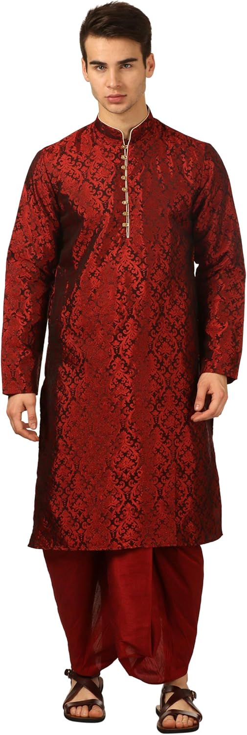 Royal Kurta Men's Jacquard Silk Dhoti Kurta Red Egypt Ubuy
