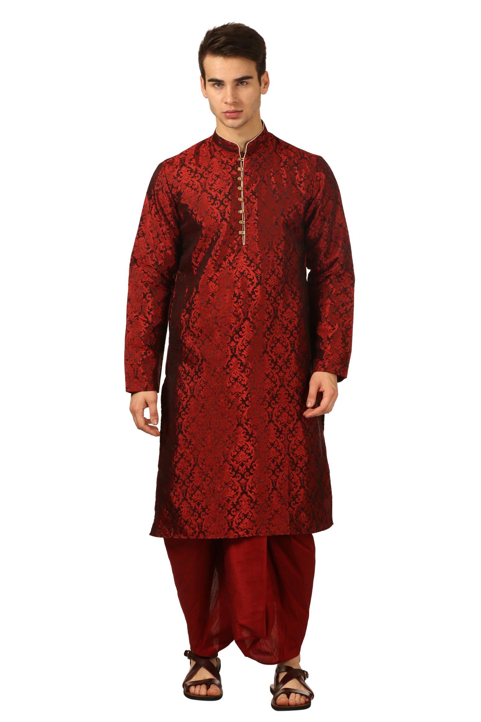 devyom Men's Silk Blend Dhoti Kurta Set (Red)-picture-21