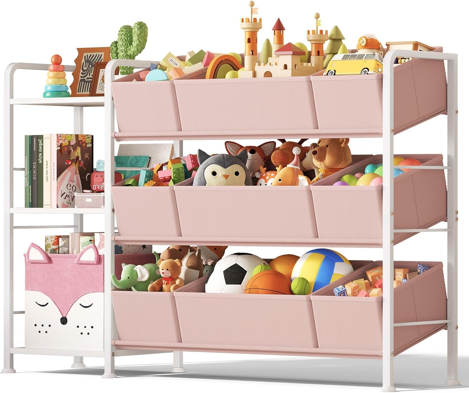 BBLIKE Kids Bookshelf and Toy Storage Organizer with 9 Removable Toy Bins