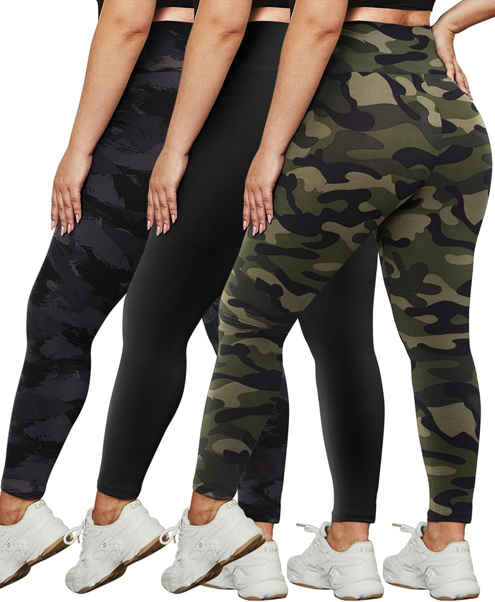 HLTPRO Paquete de 3 leggings de talla grande para mujer, de cintura alta y elásticos
