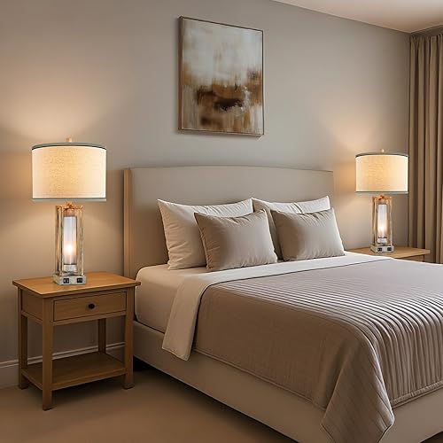 Miniatura 4 de RORIANO Juego de 2 lámparas de mesa de granja de 25 pulgadas para sala de estar con puertos USB A+C, lámpara de mesita de noche rústica con luz