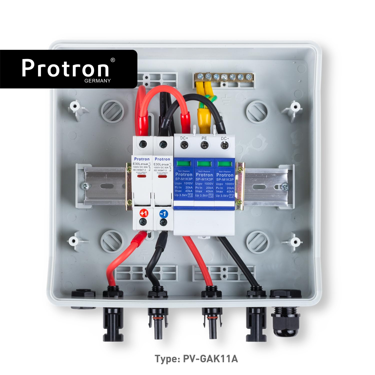 Protron PV GAK Solar Generatoranschlusskasten Photovoltaik DC Anschlusskasten Überspannungsschutz 1000V - T2 (DC-String 1/1 8M 3P 1000V T2, 0% MwSt.)