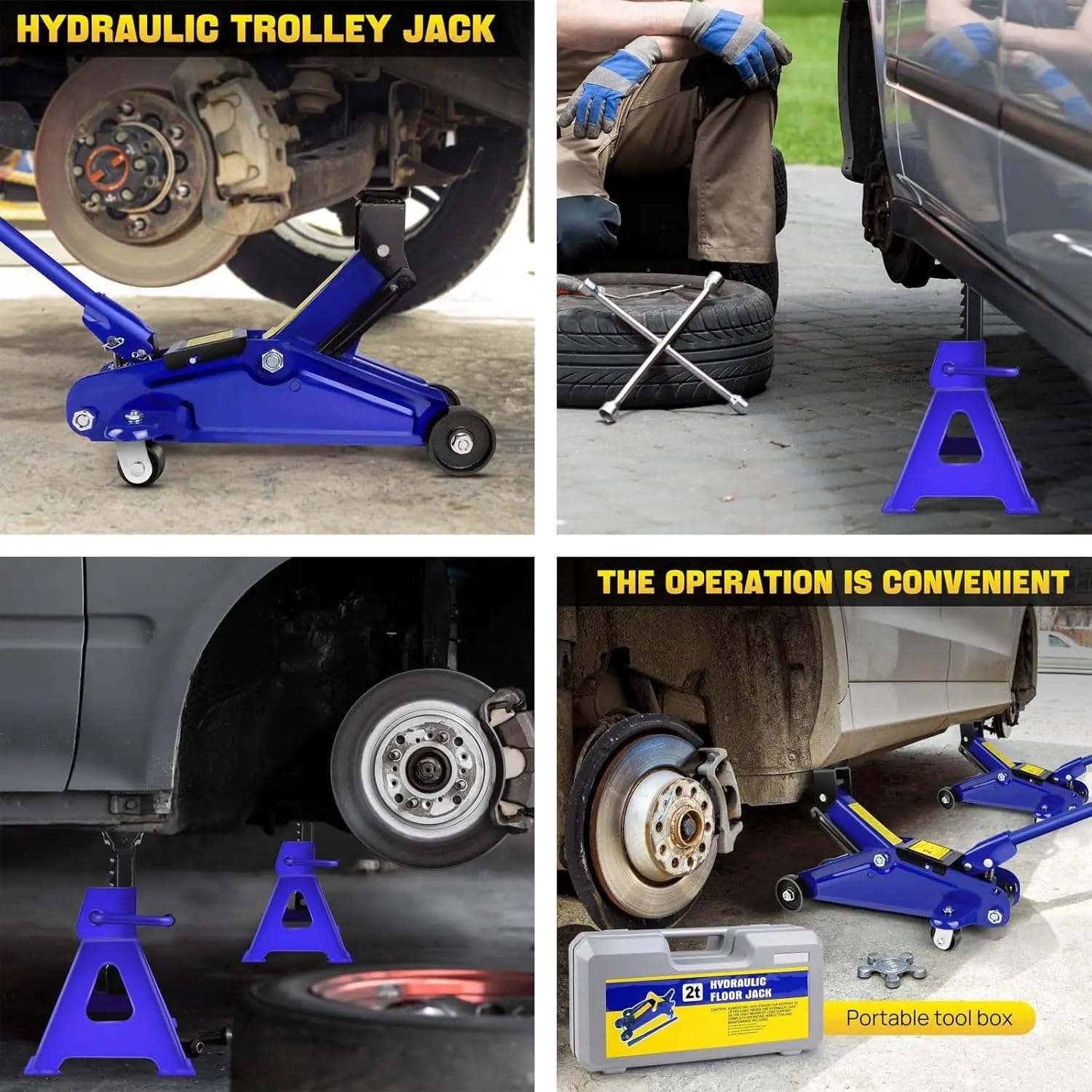 Tijera para automóvil Gato de Piso y Soporte, Juego de Soporte hidráulico de Perfil bajo de 2 toneladas y Soporte de Eje de 3 toneladas, Kit de reparación de neumáticos Steel Racing Gatos para Coche