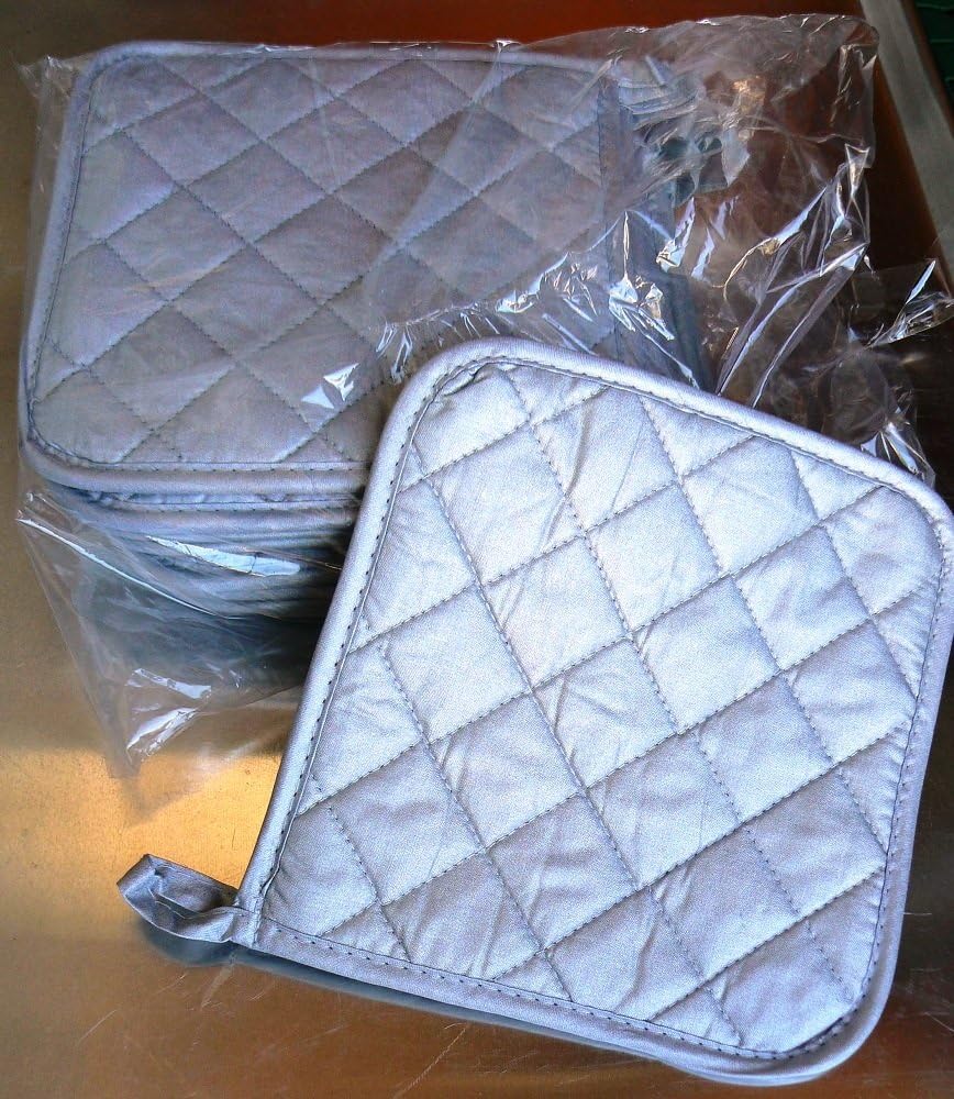 Silicone Coating, 100% Cotton Pot Holders, 8 inch x 8 inch, Quilted, Up to 450F Heat Resistant. (Set of 25)