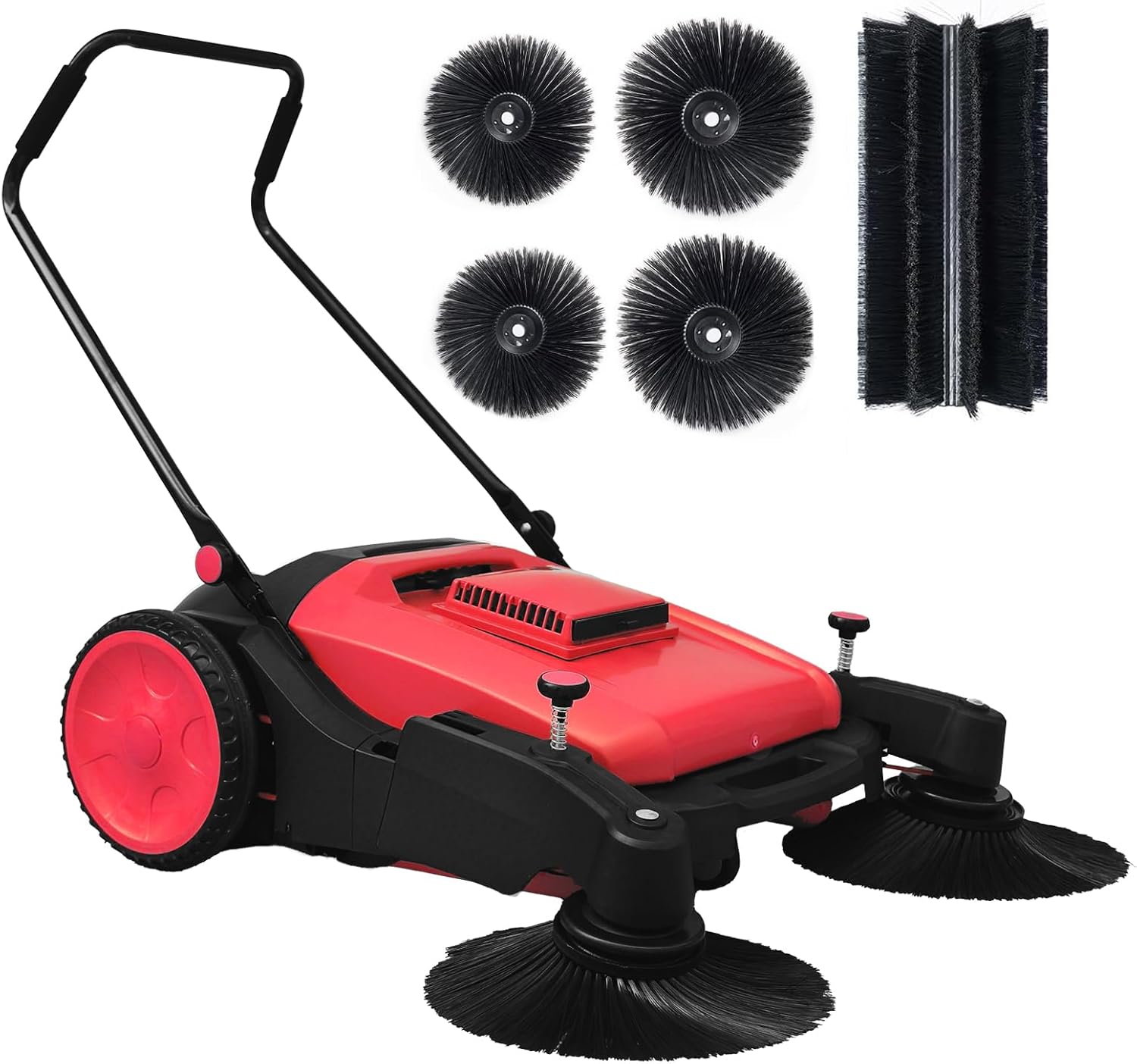 42" Walk-Behind Floor Sweeper, 15 Gal Large Capacity Industrial Push Sweeper, Folding Handle for Roads, Parking Lots, Shop, 46000 SqFt/Hour Indoor & Outdoor Use, Green