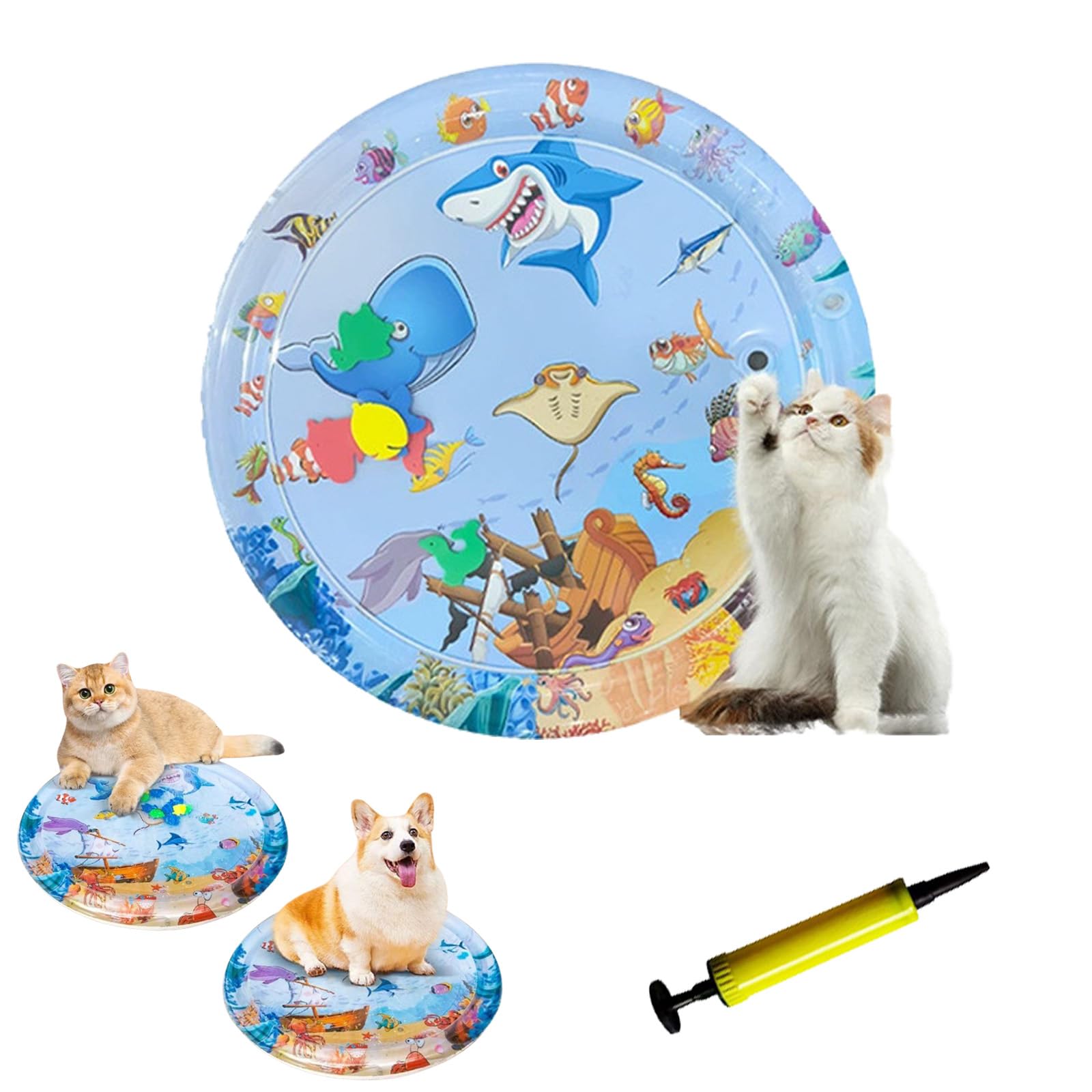 Upgraded Thickened Pet Water Bed for Cats Dogs, Cat Water Bed Play Mat, Cat Waterbed Toy with Fish, Leakproof, Puncture-Resistant, Bite-Resistant, Wear-Resistant (Medium B)
