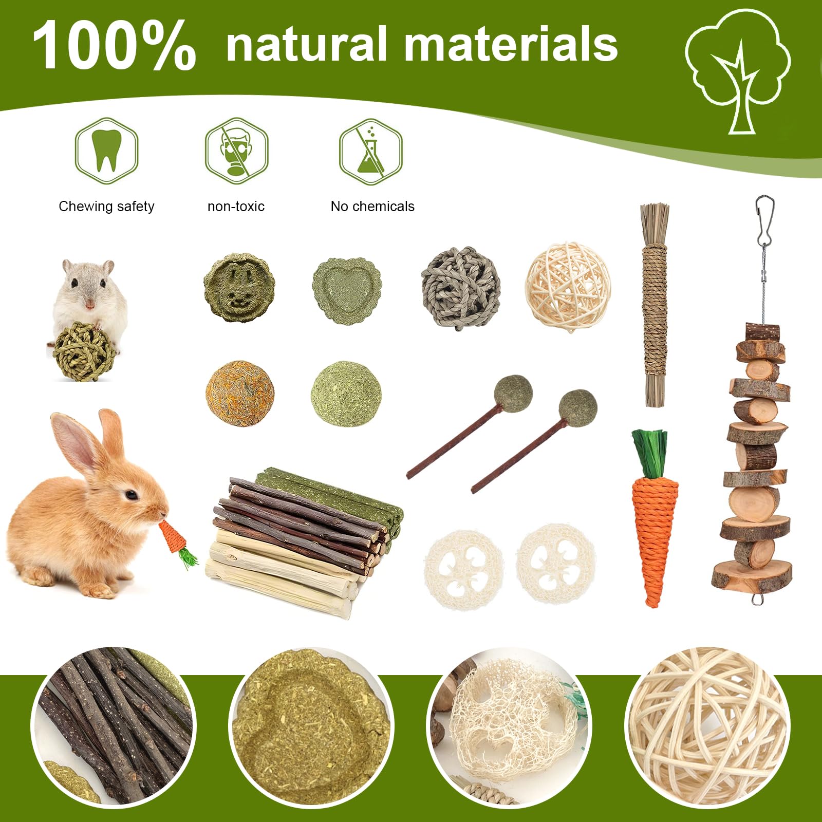 Ksvaye 14 Styles Rabbit Toys, Natural Chew Toys for Guinea Pigs Hamsters, Rabbits - Image 3