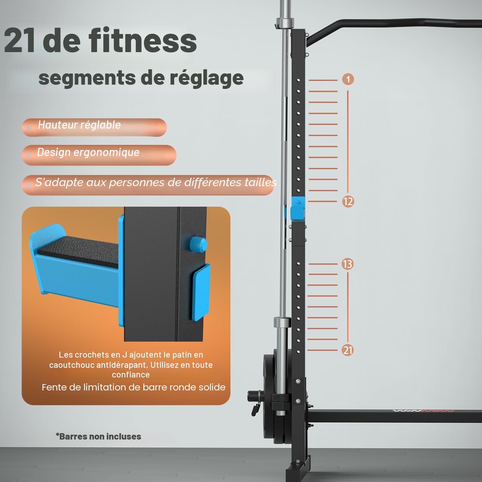 WINNOW Squat Rack Cage de Force hautement mobilisable avec Barre de Traction, Multifonction Home Gym Power Tower entraînement en Force Squat Grill Barbecue