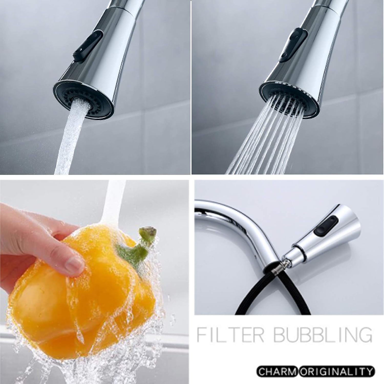 High Arc Kitchen Faucet, Single Handle Lever Hot and Cold Water Mixer Tap, Copper Alloy 360°Rotation Pull-Out Kitchen Vegetable Bowl Sink Faucet, Two-Speed Switch,D (Color : B)