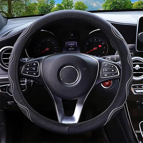 Miniatura 2 de Muamos Funda elástica universal para volante de 15 pulgadas, funda de cuero de microfibra suave, transpirable, antideslizante, accesorios duraderos