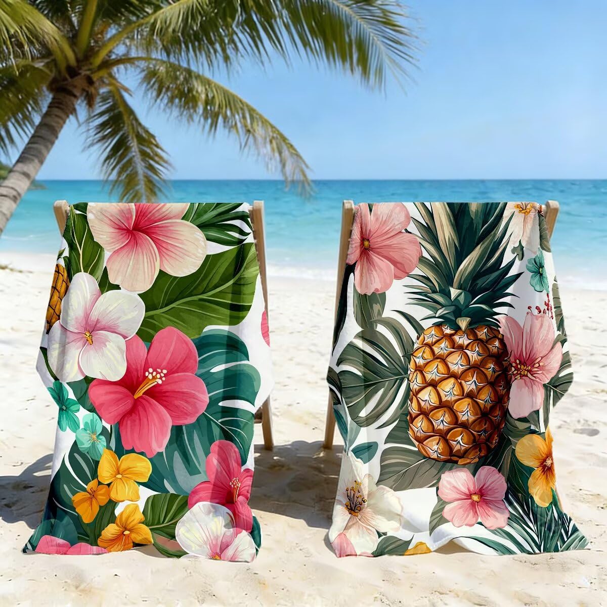 Ręcznik plażowy XXL, 100 x 200 cm, zestaw 2 szt., z mikrofibry, ręcznik plażowy w kwiaty, szybkoschnący, ręcznik do sauny, ręcznik fitness, ręcznik plażowy, do sauny, duży ręcznik kąpielowy, prezent
