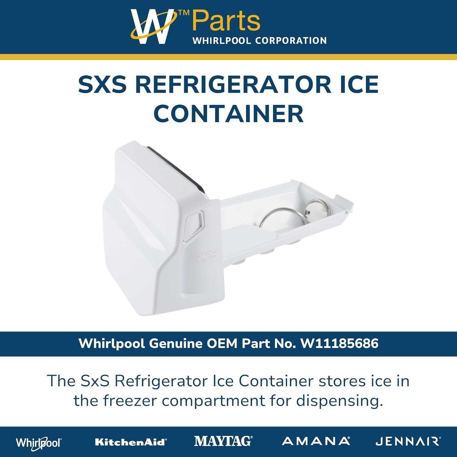Whirlpool W11185686 Genuine OEM SxS Refrigerator Ice Container Replacement Part - Replaces W10309717, W10337301, W10343993, W10347671, W10536669, W10562191, W11097357, and WPW10562191