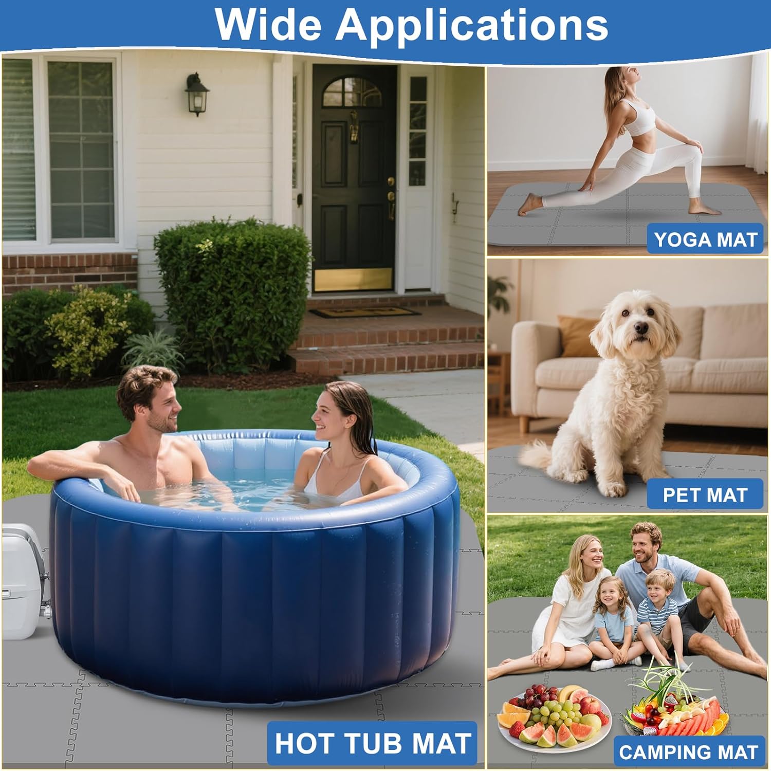 1/2" Extra Thickness Hot Tub Mat & Pad for Inflatable Tub, 85*85 Inch Large EVA Foam Padding Foundation With Interlocking, Non-Slip Durable Inflatable Hot Tub Mat for Outdoor Indoor,Easy Clean(Gray)