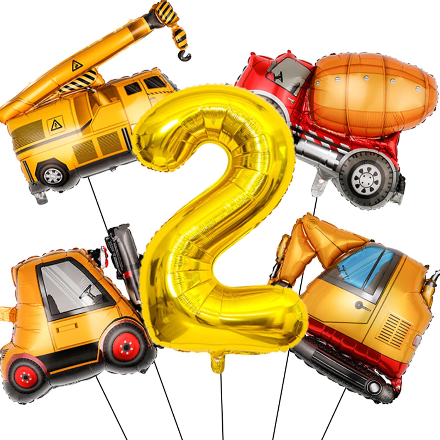 Construction Birthday Party Supplies 2 Year Old, Large Construction Balloons 40Inch Gold Number 2 Balloons Construction Truck Foil Balloons for Boys